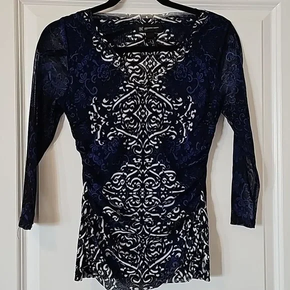 INC Side-Ruched 3/4 Sleeve Top - Picture 2 of 4